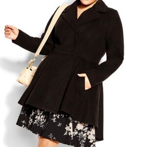 City Chic Hi Lo Frill Coat Black Size 16 New with Tags